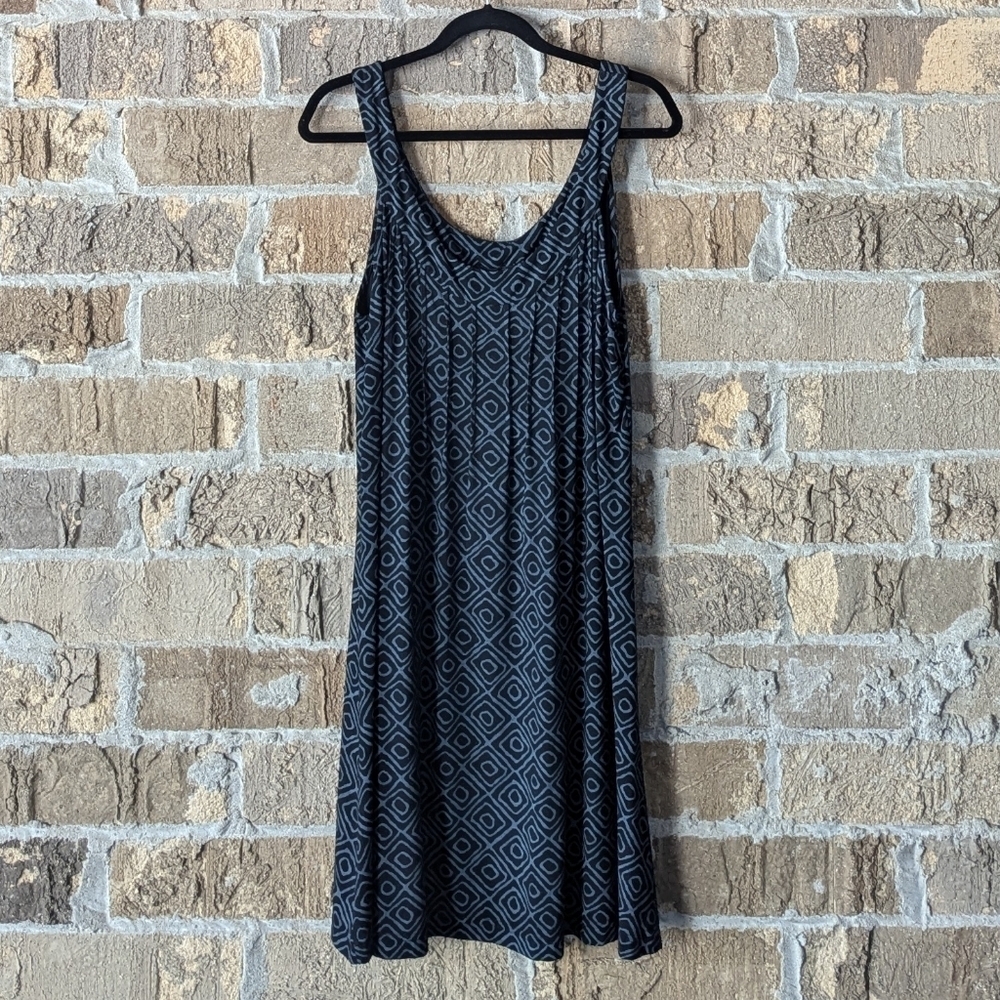 Fresh Produce Black Blue Diamond Pattern Midi Dress Size Medium Stretchy!